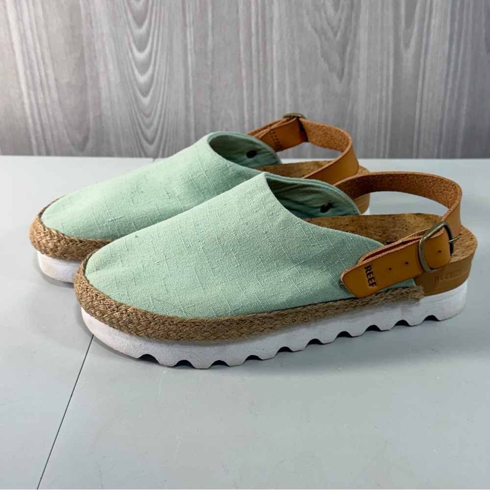 Reef Cusion Sage Platform Clog Mule Espadrille Mint Green Comfort Slip On Size 6